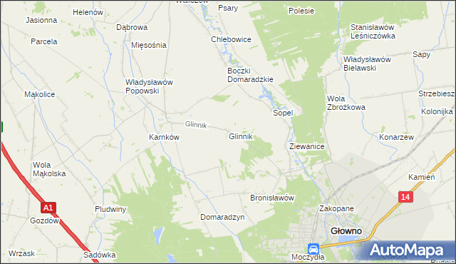 mapa Glinnik gmina Głowno, Glinnik gmina Głowno na mapie Targeo