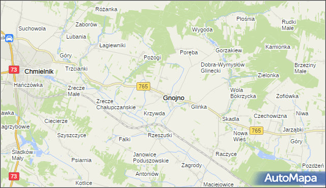 mapa Gnojno powiat buski, Gnojno powiat buski na mapie Targeo