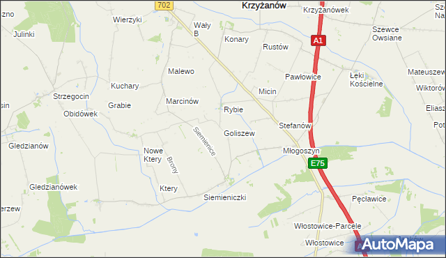 mapa Goliszew gmina Krzyżanów, Goliszew gmina Krzyżanów na mapie Targeo