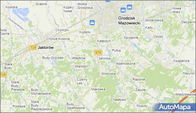 mapa Janinów gmina Grodzisk Mazowiecki, Janinów gmina Grodzisk Mazowiecki na mapie Targeo