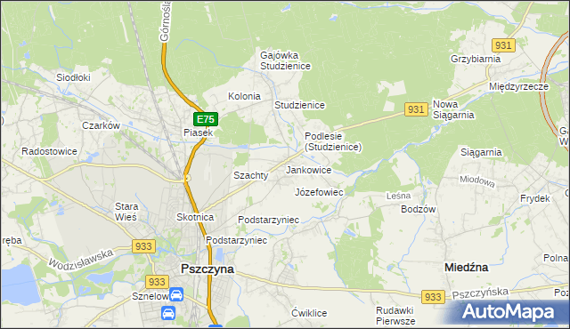 mapa Jankowice gmina Pszczyna, Jankowice gmina Pszczyna na mapie Targeo