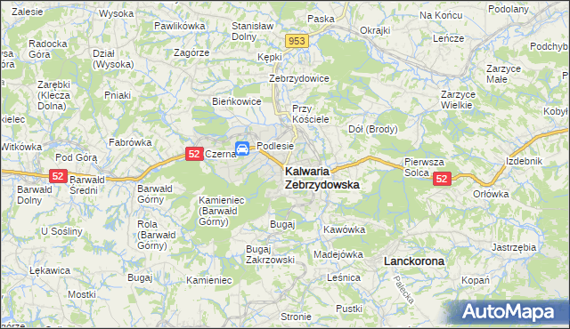 mapa Kalwaria Zebrzydowska, Kalwaria Zebrzydowska na mapie Targeo