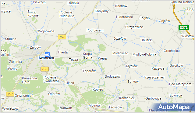 mapa Krępa gmina Iwaniska, Krępa gmina Iwaniska na mapie Targeo
