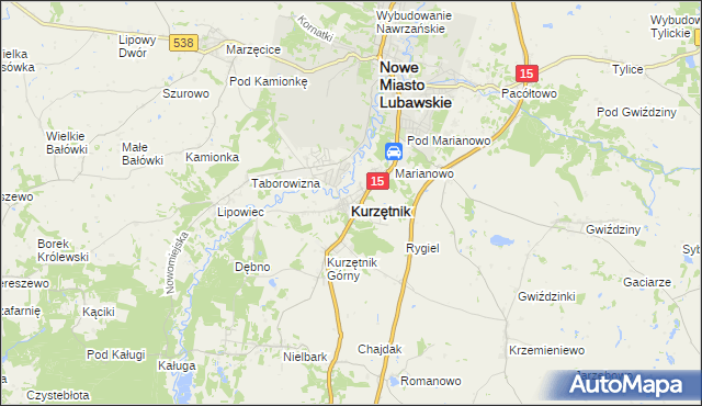 mapa Kurzętnik, Kurzętnik na mapie Targeo