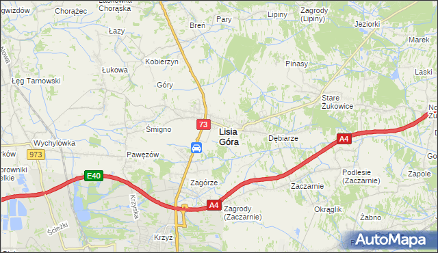 mapa Lisia Góra powiat tarnowski, Lisia Góra powiat tarnowski na mapie Targeo