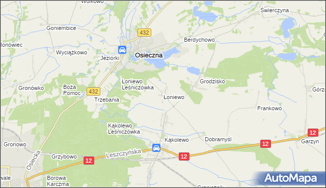 mapa Łoniewo gmina Osieczna, Łoniewo gmina Osieczna na mapie Targeo