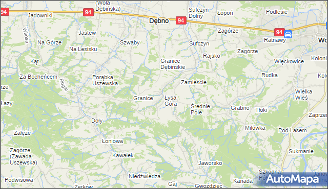 mapa Łysa Góra gmina Dębno, Łysa Góra gmina Dębno na mapie Targeo
