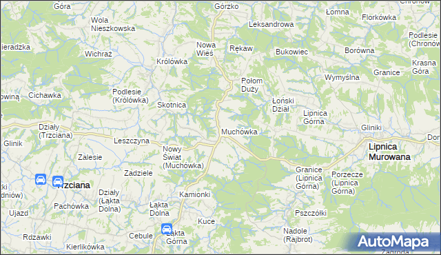 mapa Muchówka gmina Nowy Wiśnicz, Muchówka gmina Nowy Wiśnicz na mapie Targeo