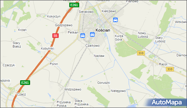 mapa Nacław gmina Kościan, Nacław gmina Kościan na mapie Targeo
