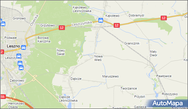 mapa Nowa Wieś gmina Rydzyna, Nowa Wieś gmina Rydzyna na mapie Targeo