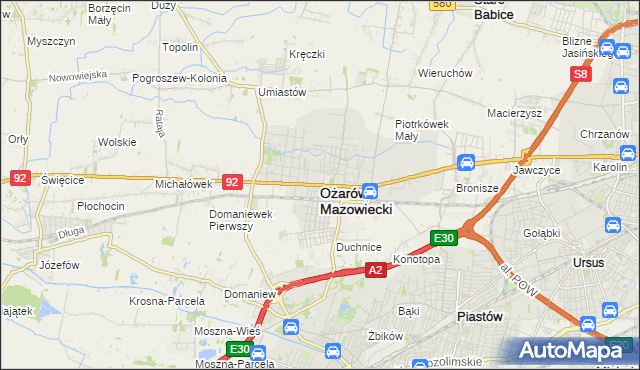 mapa Ożarów Mazowiecki, Ożarów Mazowiecki na mapie Targeo