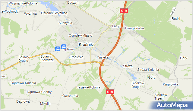 mapa Pasieka gmina Kraśnik, Pasieka gmina Kraśnik na mapie Targeo