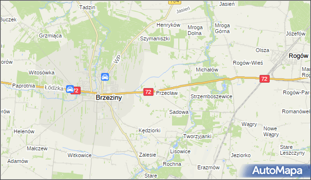 mapa Przecław gmina Brzeziny, Przecław gmina Brzeziny na mapie Targeo