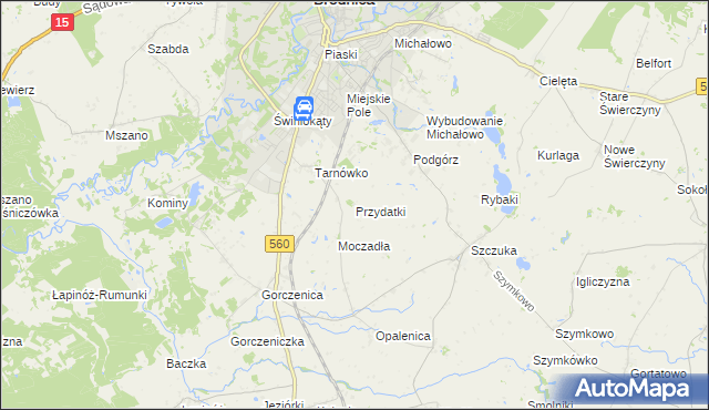 mapa Przydatki gmina Brodnica, Przydatki gmina Brodnica na mapie Targeo