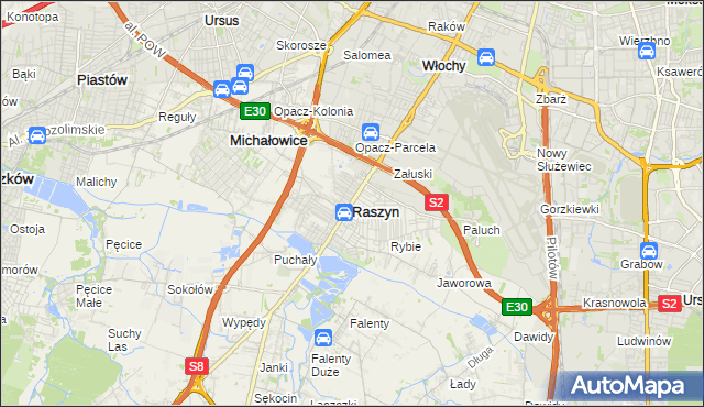 mapa Raszyn powiat pruszkowski, Raszyn powiat pruszkowski na mapie Targeo