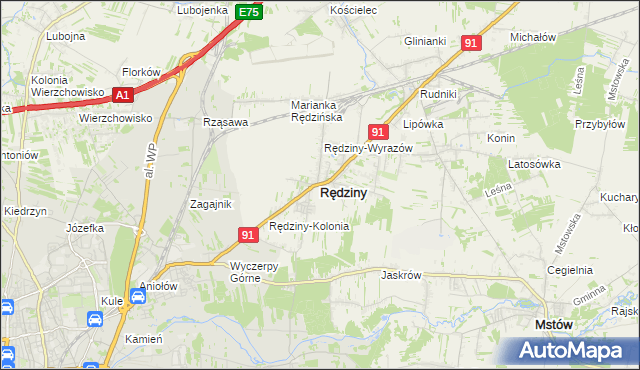 mapa Rędziny powiat częstochowski, Rędziny powiat częstochowski na mapie Targeo