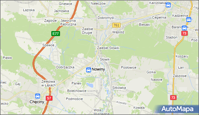 mapa Słowik gmina Sitkówka-Nowiny, Słowik gmina Sitkówka-Nowiny na mapie Targeo