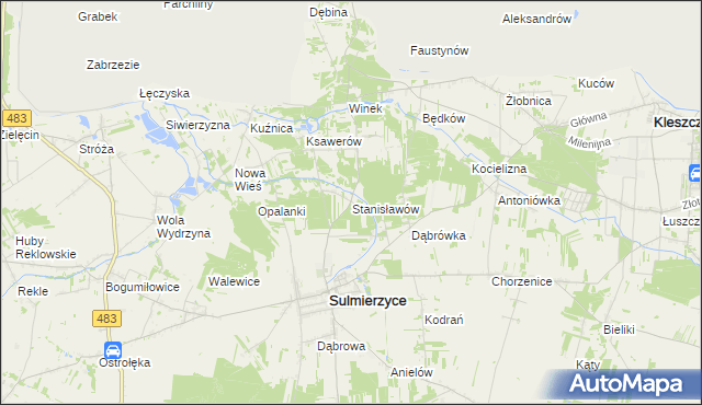 mapa Stanisławów gmina Sulmierzyce, Stanisławów gmina Sulmierzyce na mapie Targeo