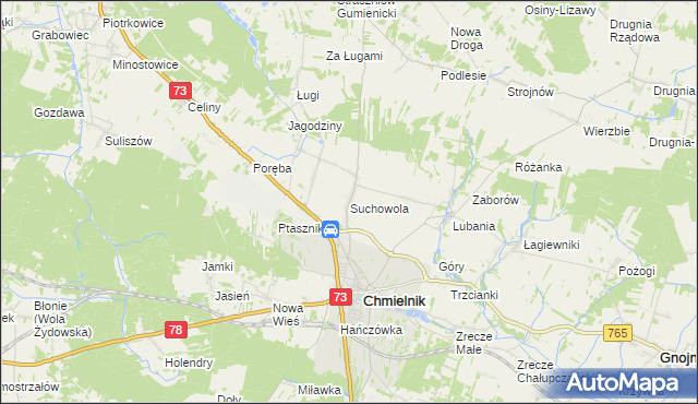 mapa Suchowola gmina Chmielnik, Suchowola gmina Chmielnik na mapie Targeo