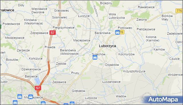 mapa Sulechów gmina Kocmyrzów-Luborzyca, Sulechów gmina Kocmyrzów-Luborzyca na mapie Targeo