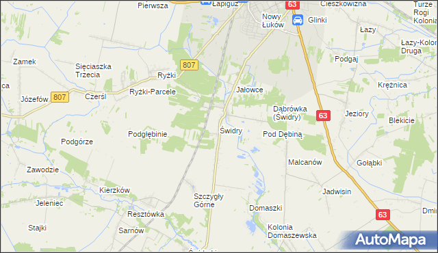 mapa Świdry gmina Łuków, Świdry gmina Łuków na mapie Targeo