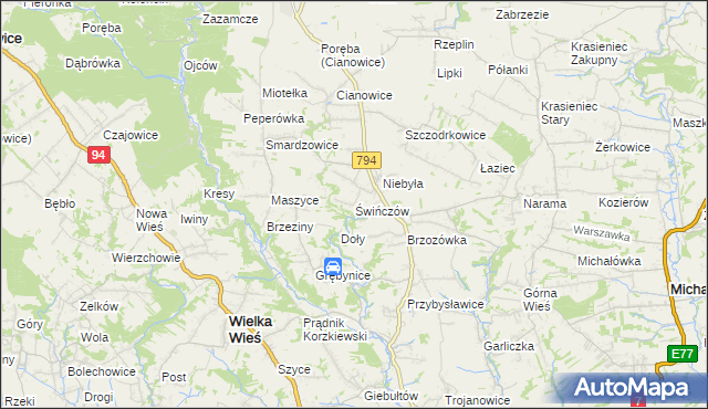 mapa Świńczów, Świńczów na mapie Targeo