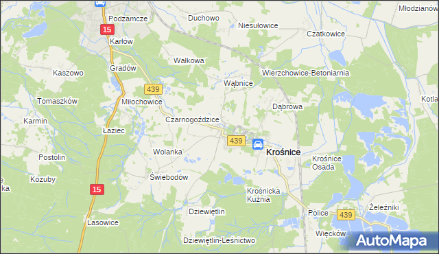 mapa Wierzchowice gmina Krośnice, Wierzchowice gmina Krośnice na mapie Targeo