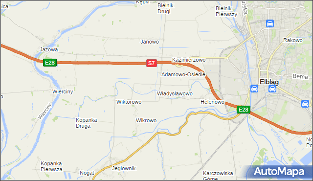 mapa Władysławowo gmina Elbląg, Władysławowo gmina Elbląg na mapie Targeo