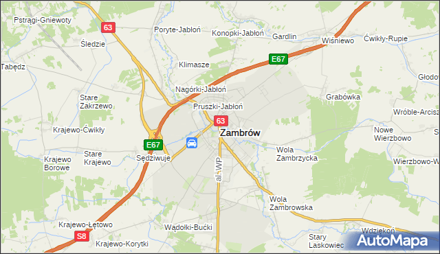 mapa Zambrów, Zambrów na mapie Targeo