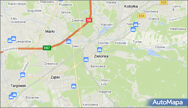 mapa Zielonka powiat wołomiński, Zielonka powiat wołomiński na mapie Targeo