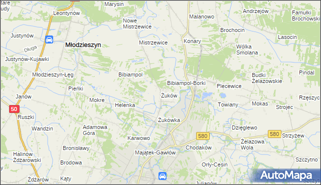 mapa Żuków gmina Sochaczew, Żuków gmina Sochaczew na mapie Targeo