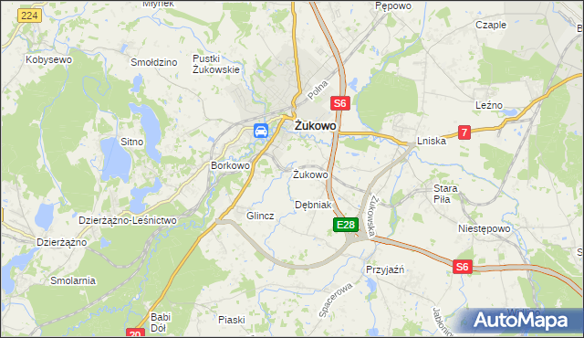 mapa Żukowo powiat kartuski, Żukowo powiat kartuski na mapie Targeo