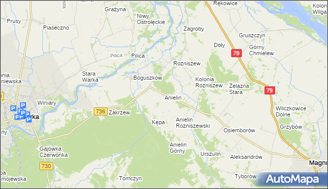 mapa Anielin gmina Magnuszew, Anielin gmina Magnuszew na mapie Targeo