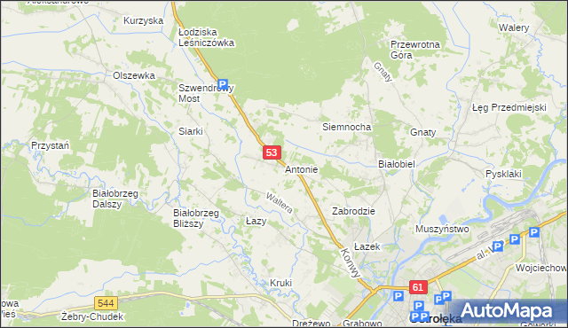 mapa Antonie gmina Olszewo-Borki, Antonie gmina Olszewo-Borki na mapie Targeo