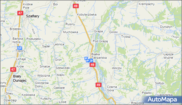 mapa Białka Tatrzańska, Białka Tatrzańska na mapie Targeo