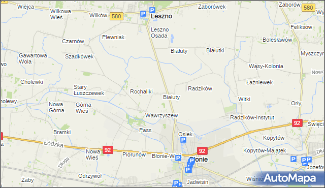 mapa Białuty gmina Błonie, Białuty gmina Błonie na mapie Targeo