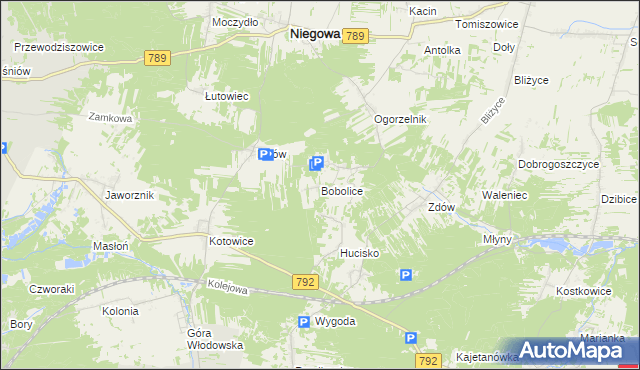 mapa Bobolice gmina Niegowa, Bobolice gmina Niegowa na mapie Targeo