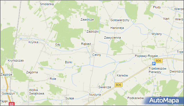 mapa Celiny gmina Trzebieszów, Celiny gmina Trzebieszów na mapie Targeo