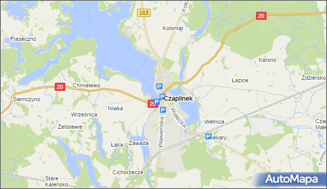 mapa Czaplinek powiat drawski, Czaplinek powiat drawski na mapie Targeo