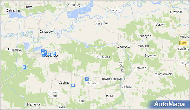 mapa Dębczyna gmina Baranów, Dębczyna gmina Baranów na mapie Targeo