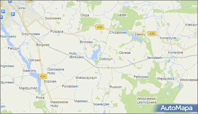 mapa Dobczyn gmina Śrem, Dobczyn gmina Śrem na mapie Targeo