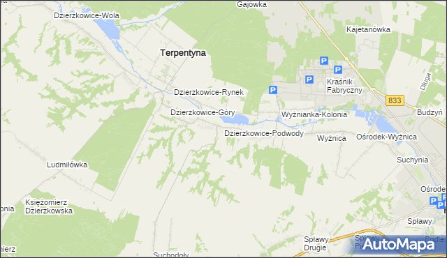 mapa Dzierzkowice-Podwody, Dzierzkowice-Podwody na mapie Targeo