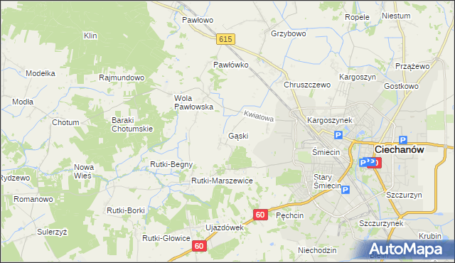 mapa Gąski gmina Ciechanów, Gąski gmina Ciechanów na mapie Targeo