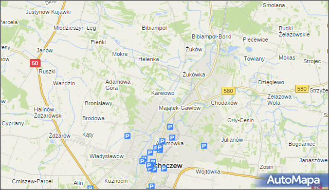 mapa Gawłów gmina Sochaczew, Gawłów gmina Sochaczew na mapie Targeo