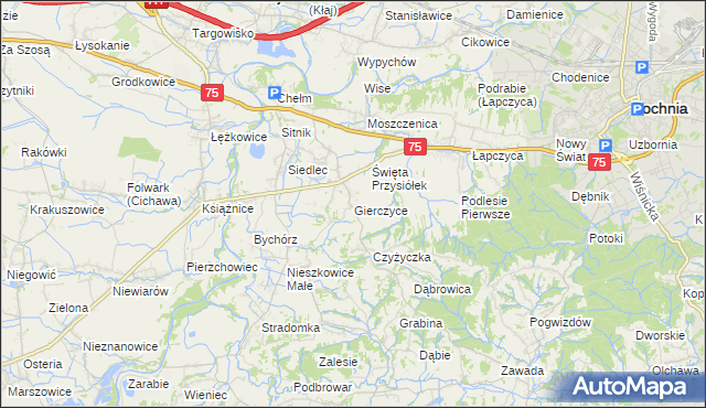 mapa Gierczyce gmina Bochnia, Gierczyce gmina Bochnia na mapie Targeo