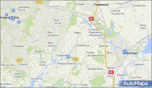 mapa Golasowice, Golasowice na mapie Targeo