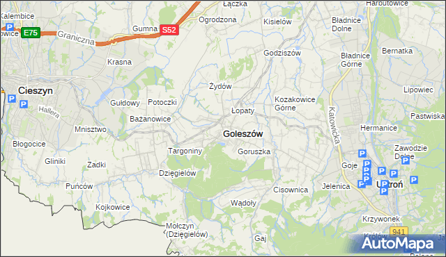 mapa Goleszów powiat cieszyński, Goleszów powiat cieszyński na mapie Targeo