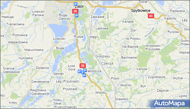 mapa Grodzisko gmina Zator, Grodzisko gmina Zator na mapie Targeo