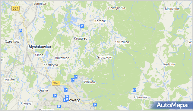 mapa Gruszków gmina Mysłakowice, Gruszków gmina Mysłakowice na mapie Targeo