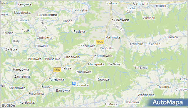 mapa Harbutowice gmina Sułkowice, Harbutowice gmina Sułkowice na mapie Targeo